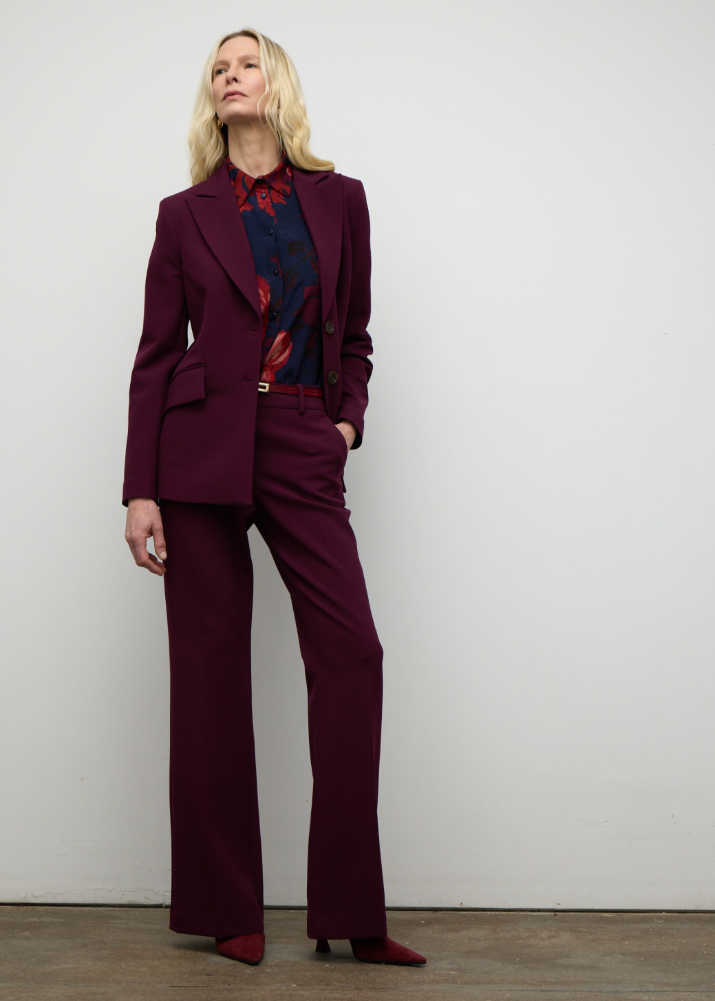 Floral Print Button Down Blouse in Navy/Red