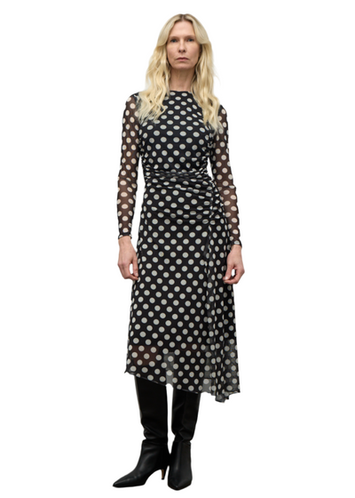 Polka Dot Asymmetric Dress in Black/White