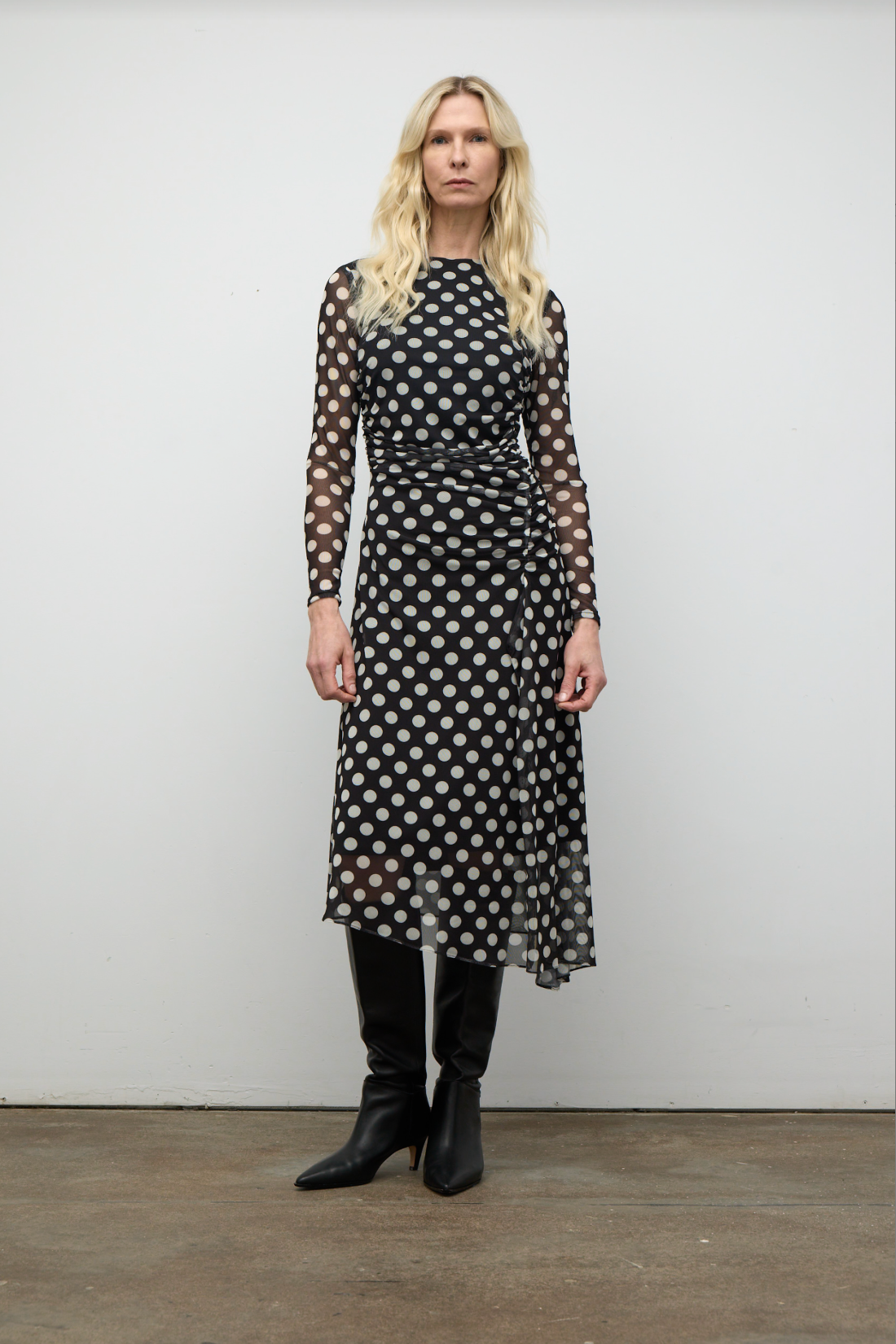 Polka Dot Asymmetric Dress in Black/White