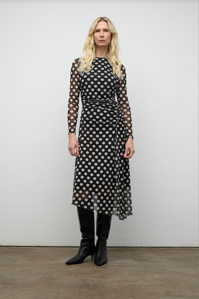 Polka Dot Asymmetric Dress in Black/White