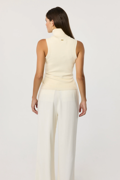 Celeste Sleeveless Tie-Front Turtleneck in Ivory