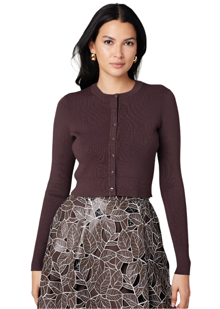 Zoe Classic Cropped Cardigan in Espresso