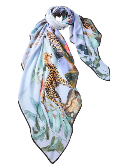Grande Cheetah Scarf in Cerulean