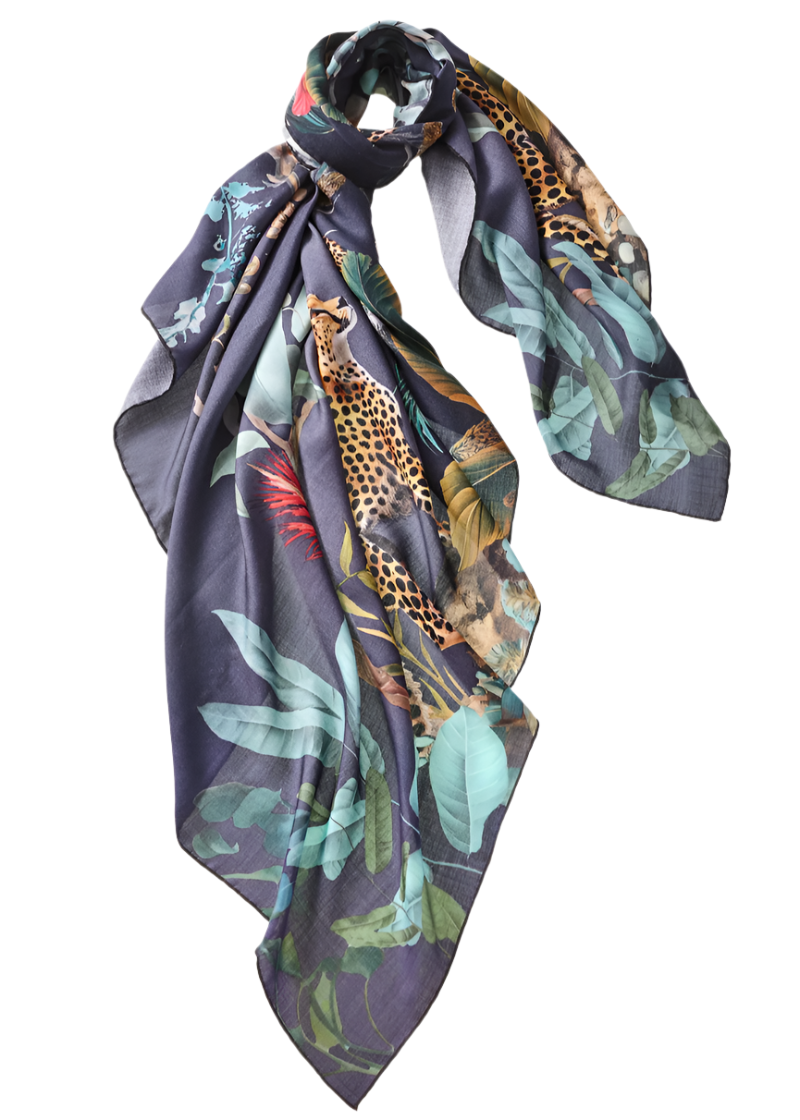 Grande Cheetah Scarf in Ink Blue