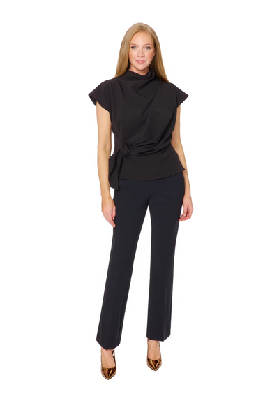 Cap Sleeve Knot Sash Top in Black
