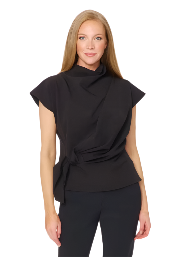 Cap Sleeve Knot Sash Top in Black