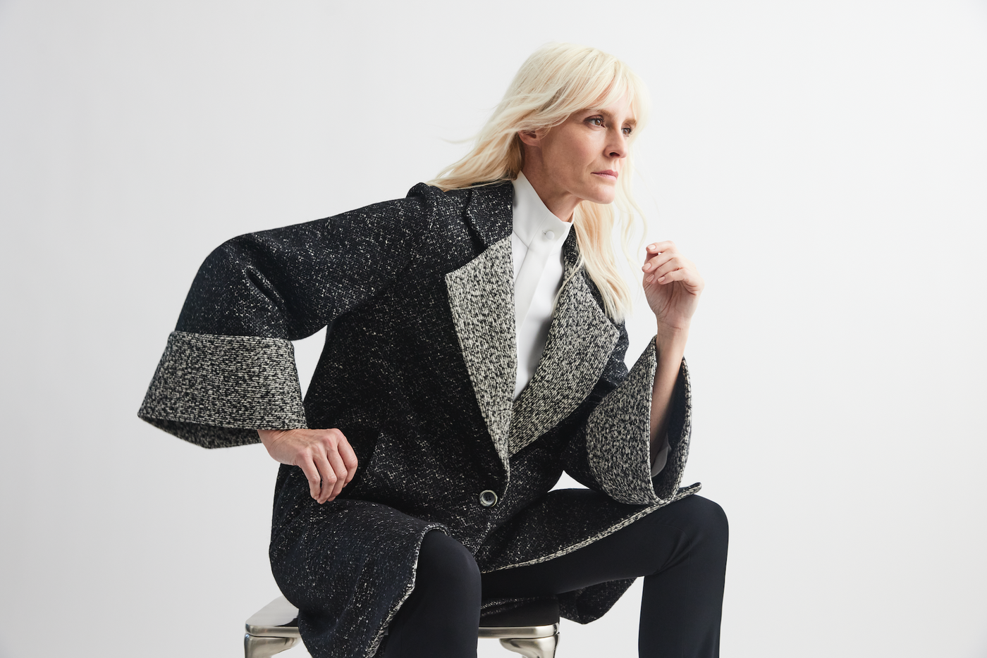 Oversized Coat w/ Contrast Detailing in Black/White
