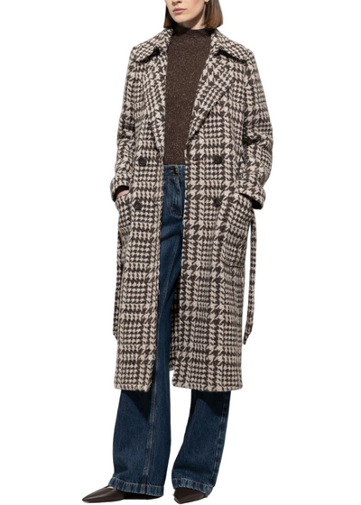 Glencheck Coat with Belt in Espresso Multi