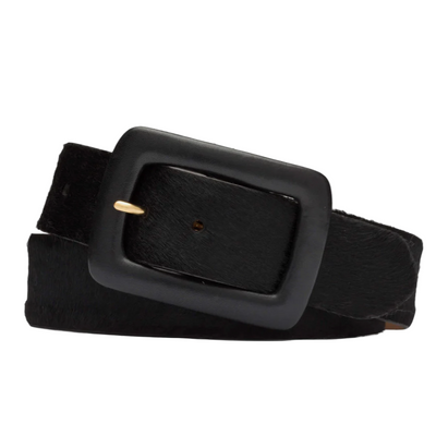 Haircalf Belt with Covered Buckle in Black