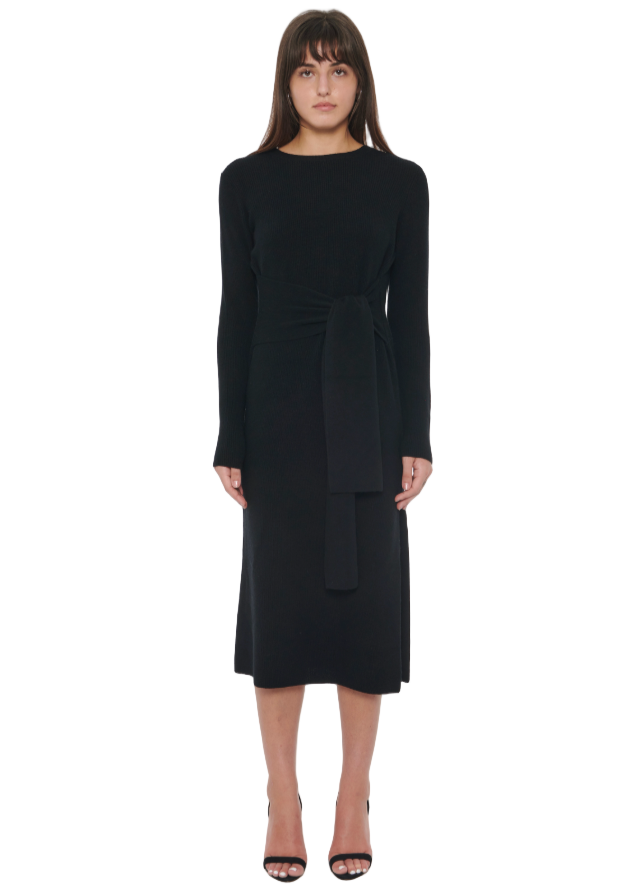 Blakely Crew Neck Tie-Front Dress in Jet