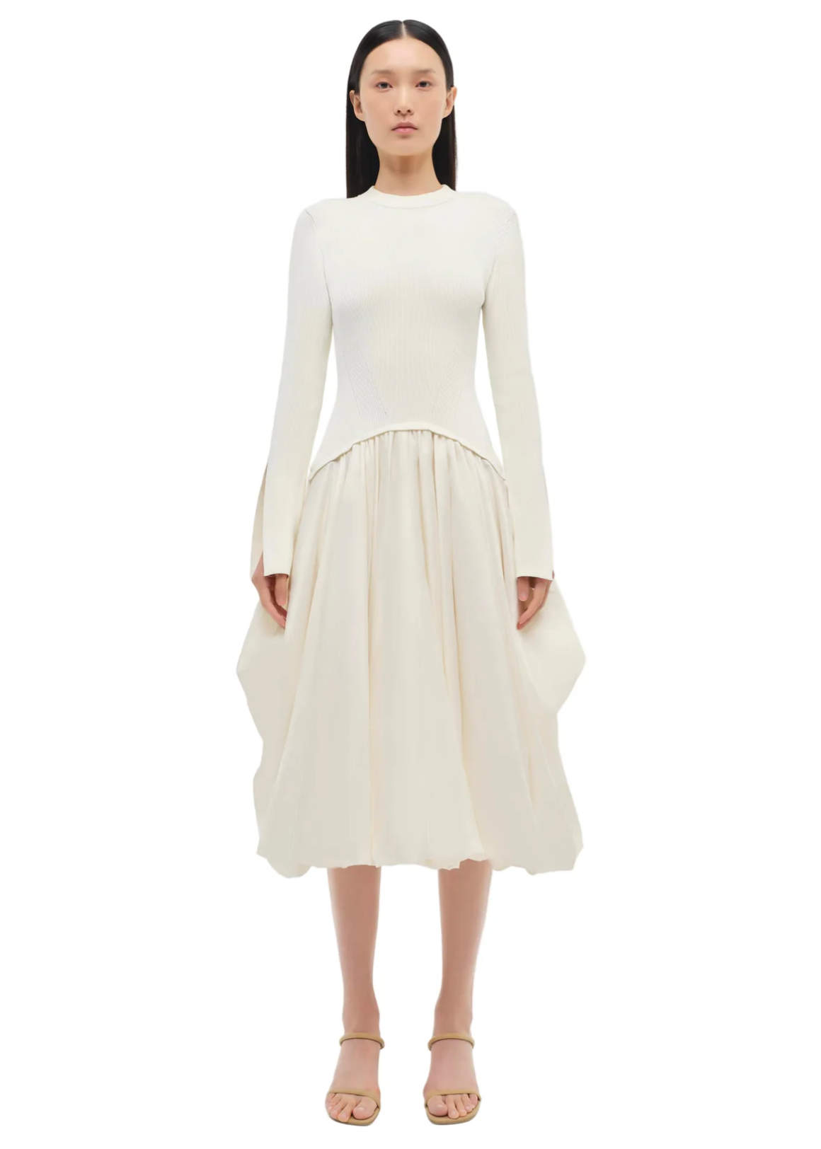Kenlie Taffeta Knit Midi Dress in Ivory