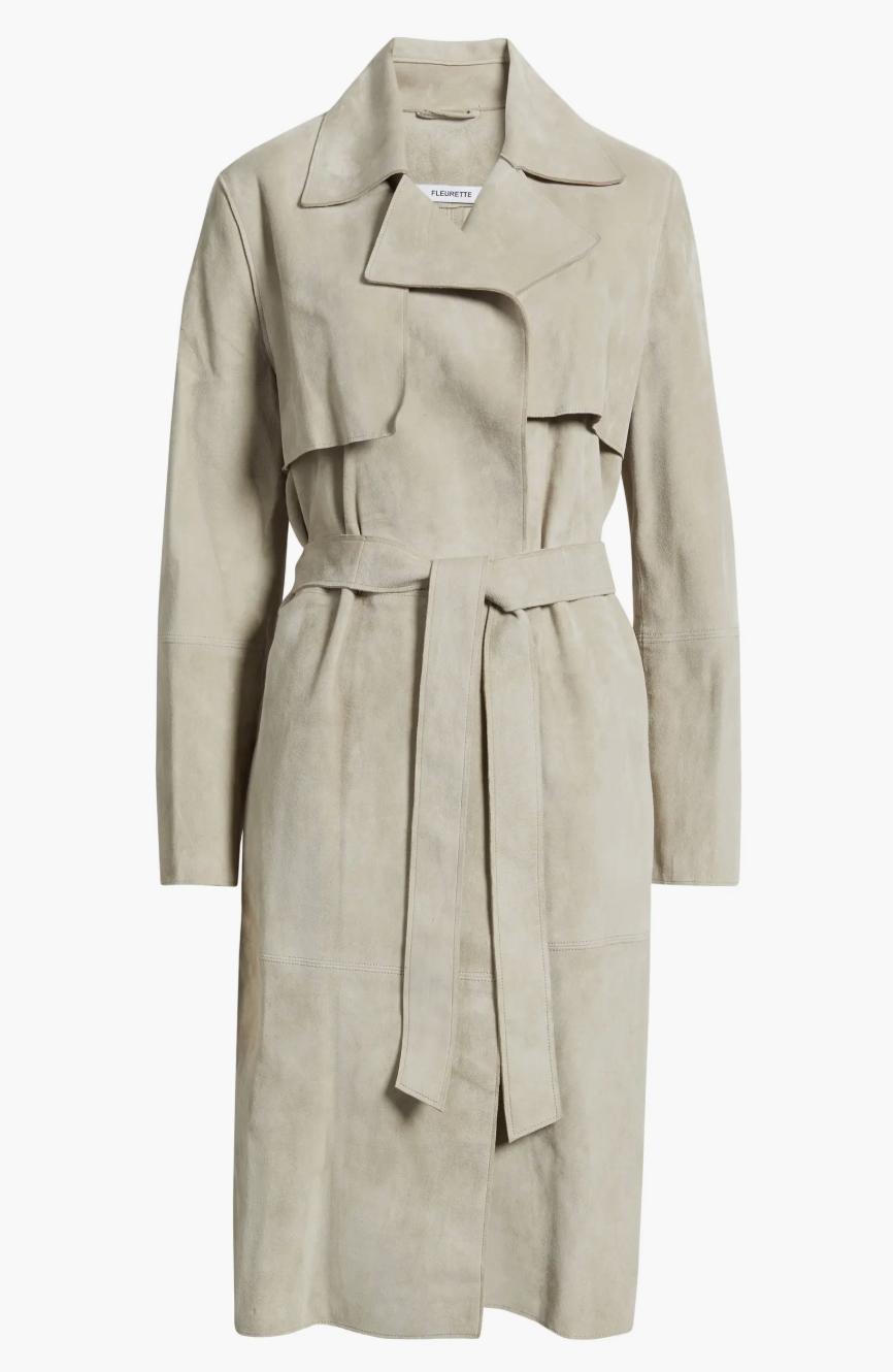Sylvie Suede Wrap Trench Coat in Fawn