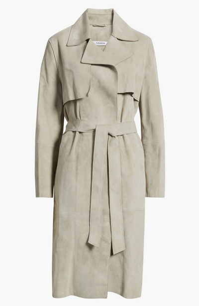 Sylvie Suede Wrap Trench Coat in Fawn