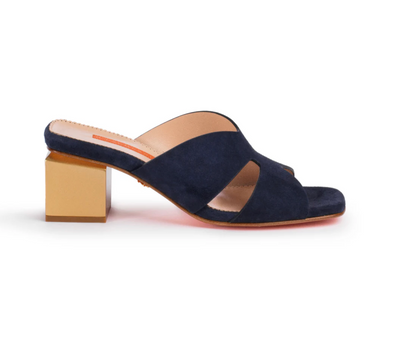 Stella Navy Suede Block Heel Mules