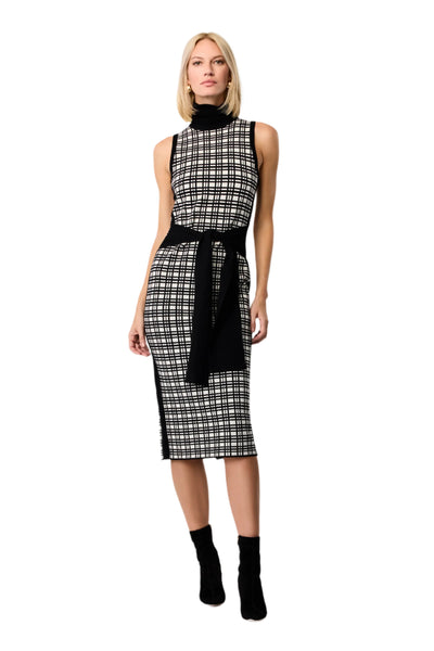 Peggy Tie-Front Knit Dress in Jet/Ivory Herringbone