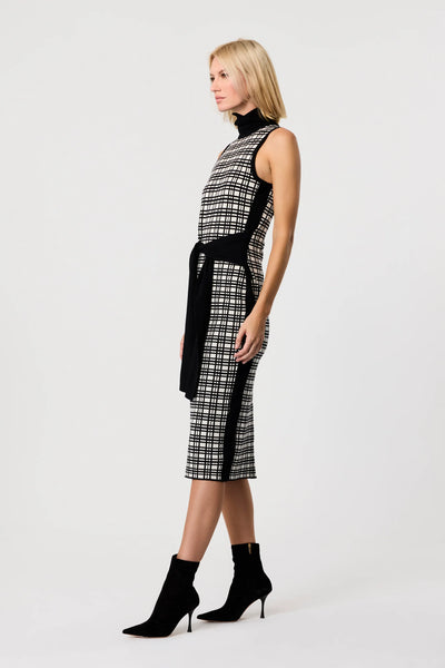 Peggy Tie-Front Knit Dress in Jet/Ivory Herringbone