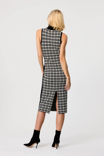 Peggy Tie-Front Knit Dress in Jet/Ivory Herringbone