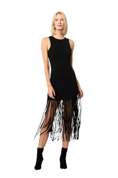 Margaux Sleeveless Fringe Knit Dress in Black