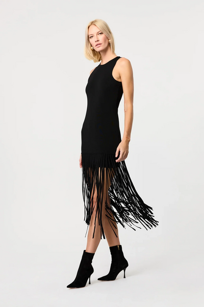 Margaux Sleeveless Fringe Knit Dress in Black