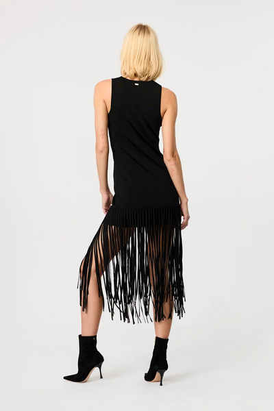 Margaux Sleeveless Fringe Knit Dress in Black