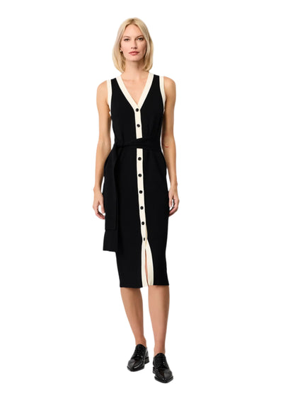 Victoria Sleeveless Tie-Front Midi Dress in Jet/Optic