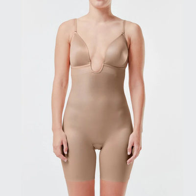 Suit Your Fancy Low Back Bodysuit in Champagne Beige