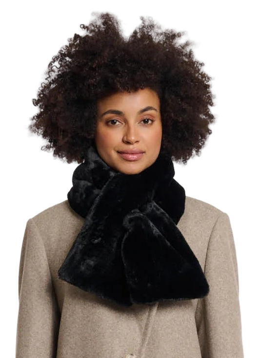 Stip Faux Fur Scarf in Black