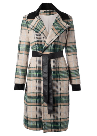 Long Plaid Coat in Green Plaid