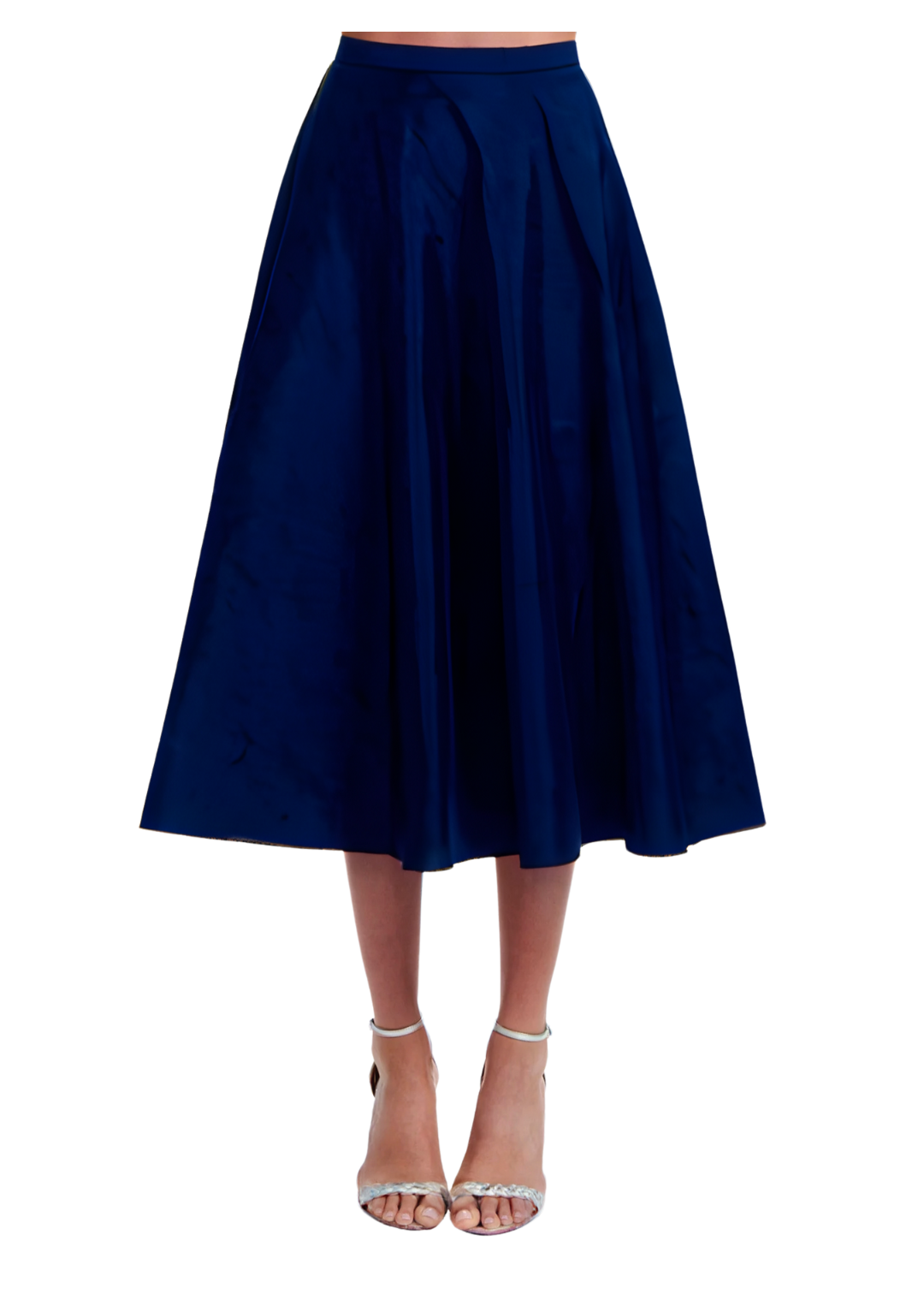 Taffeta A-Line Midi Skirt in Navy