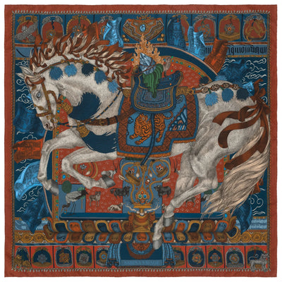 The Wind Horse Silk Scarf 90 - Madder/Sky