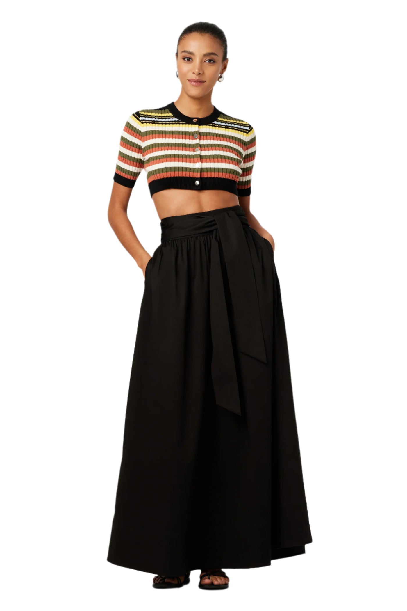 Sabine Tie Front Maxi Skirt in Black
