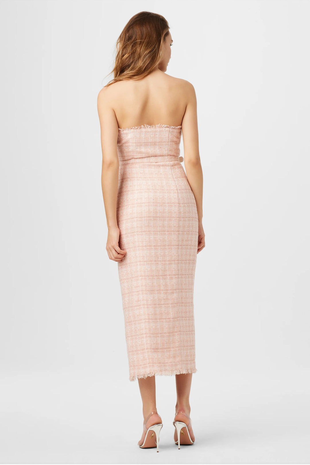 Vivian Strapless Tweed Midi Dress Pink / 8 / TU5302D033