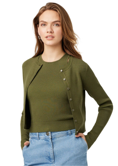 Zoe Classic Cropped Cardigan in Olive