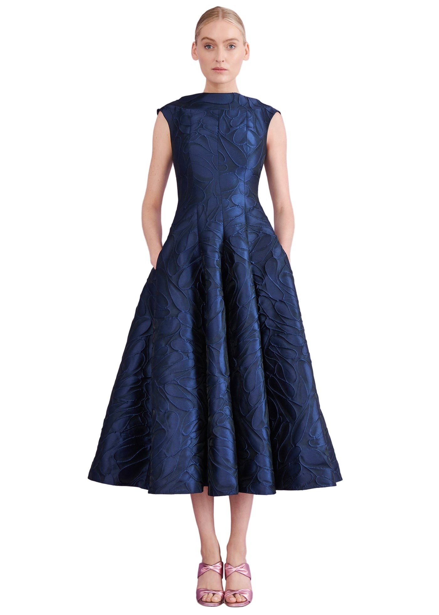 Honeydrop Jacquard Midi Dress in Royal Navy Blue