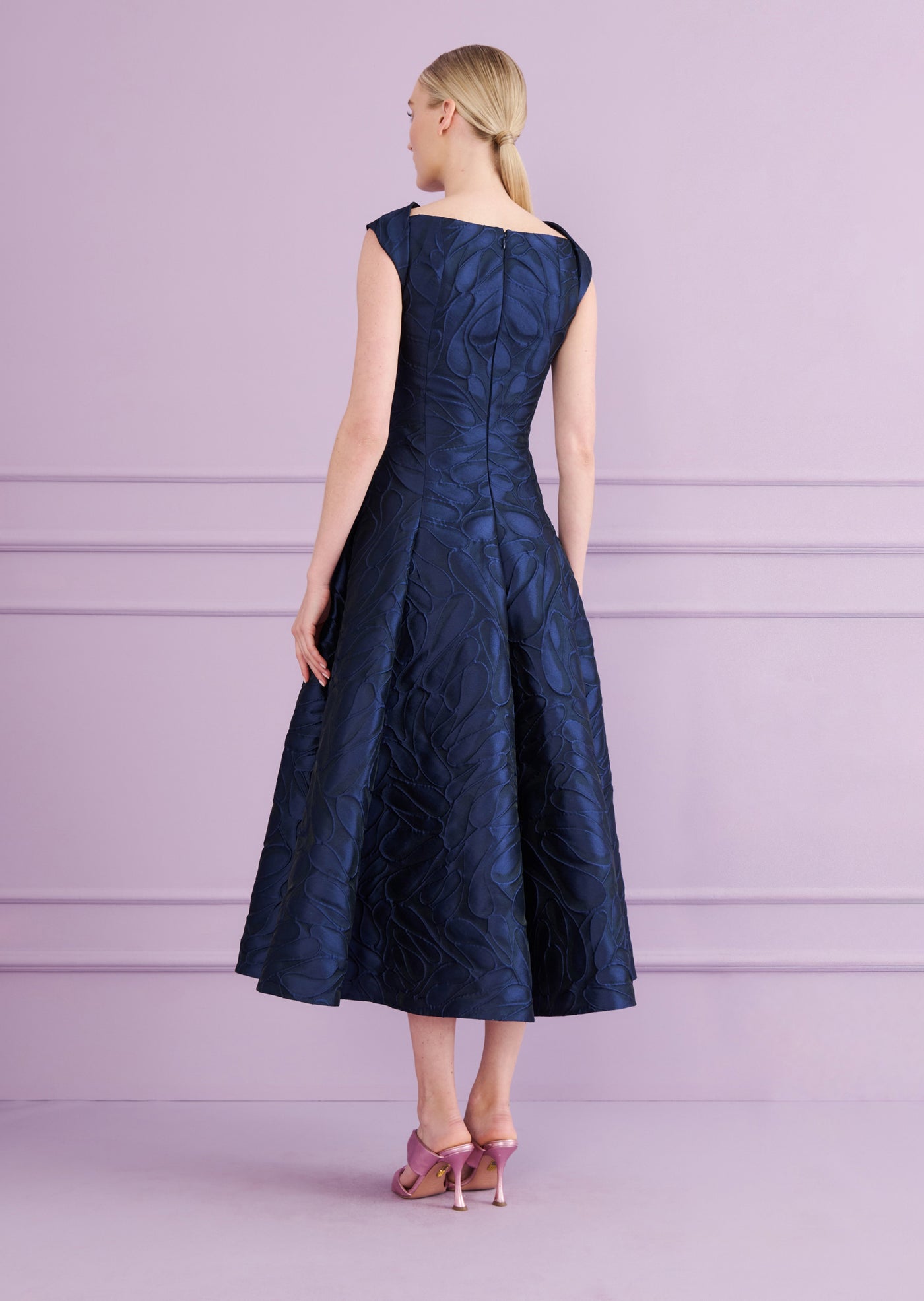 Honeydrop Jacquard Midi Dress in Royal Navy Blue