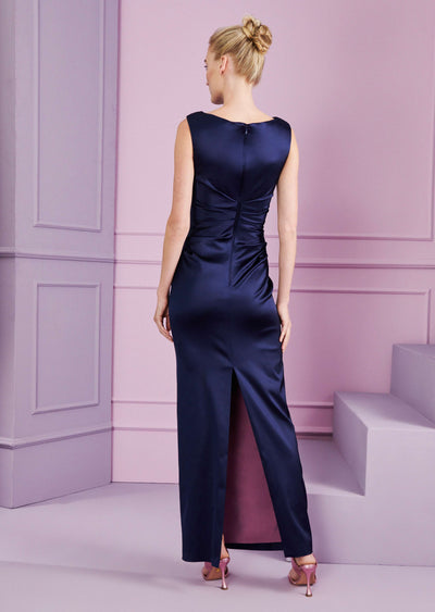 Tonya Sleeveless Ruched Gown in Navy