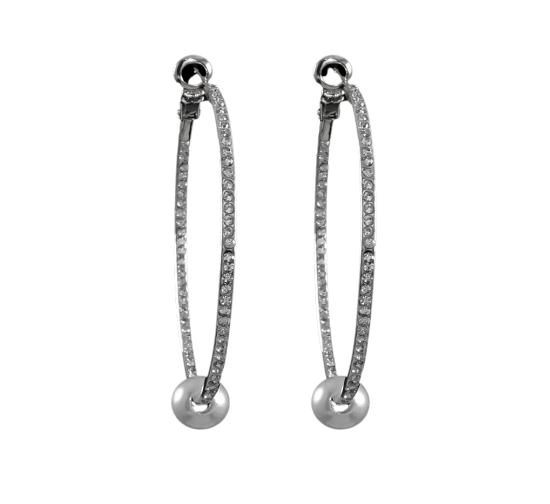 Silver Pave Hoops With Pearl