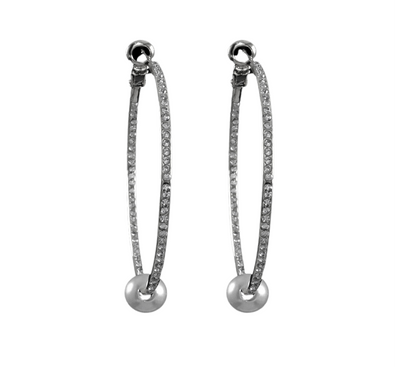 Silver Pave Hoops With Pearl