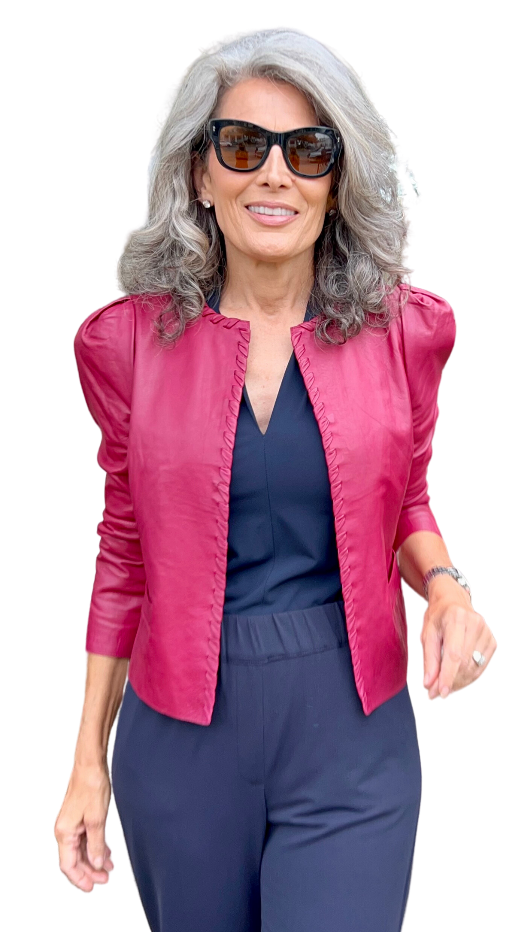 Lamb Leather Crop Jacket - Framboise