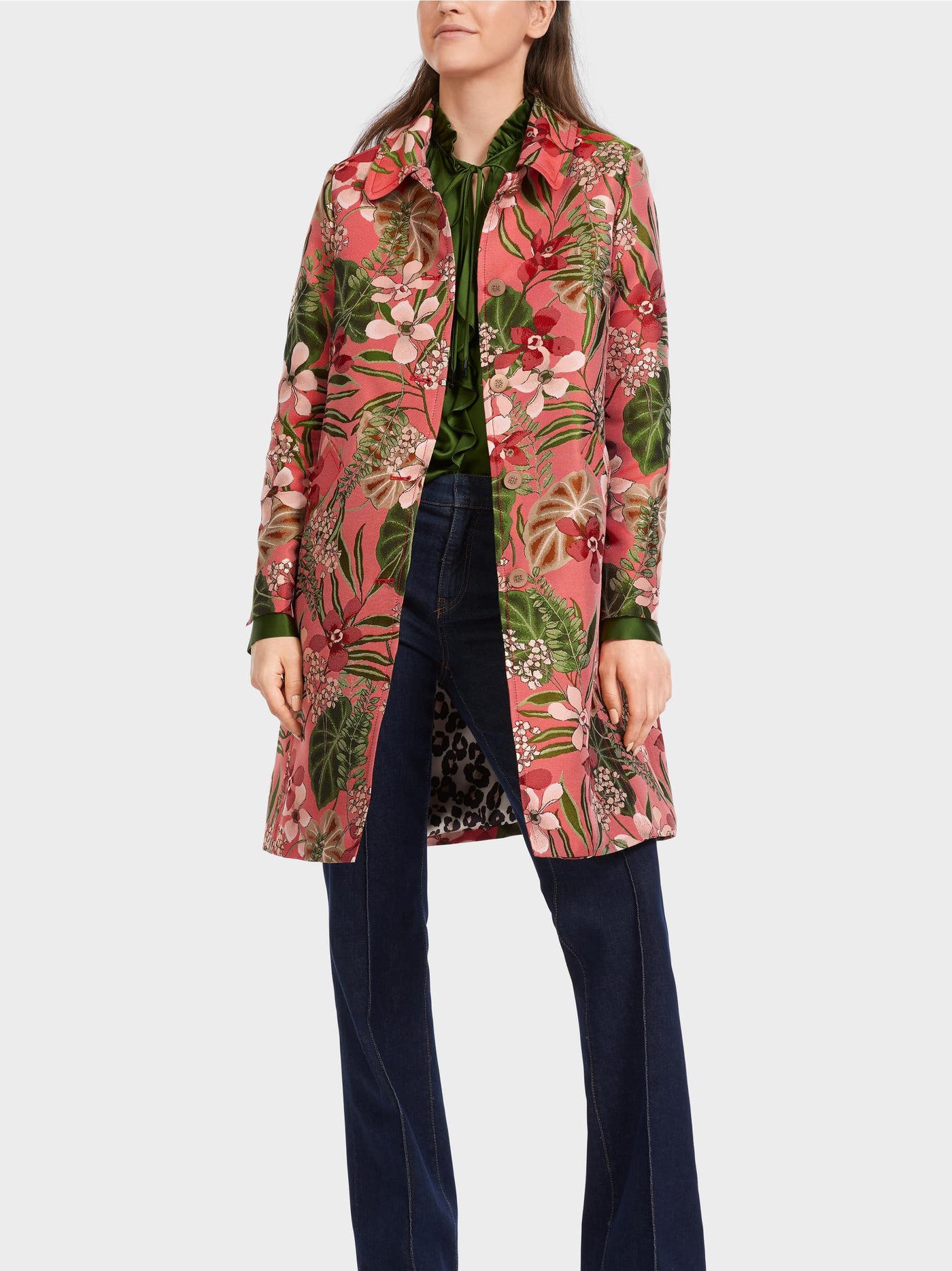 Coat with Floral Design - Red