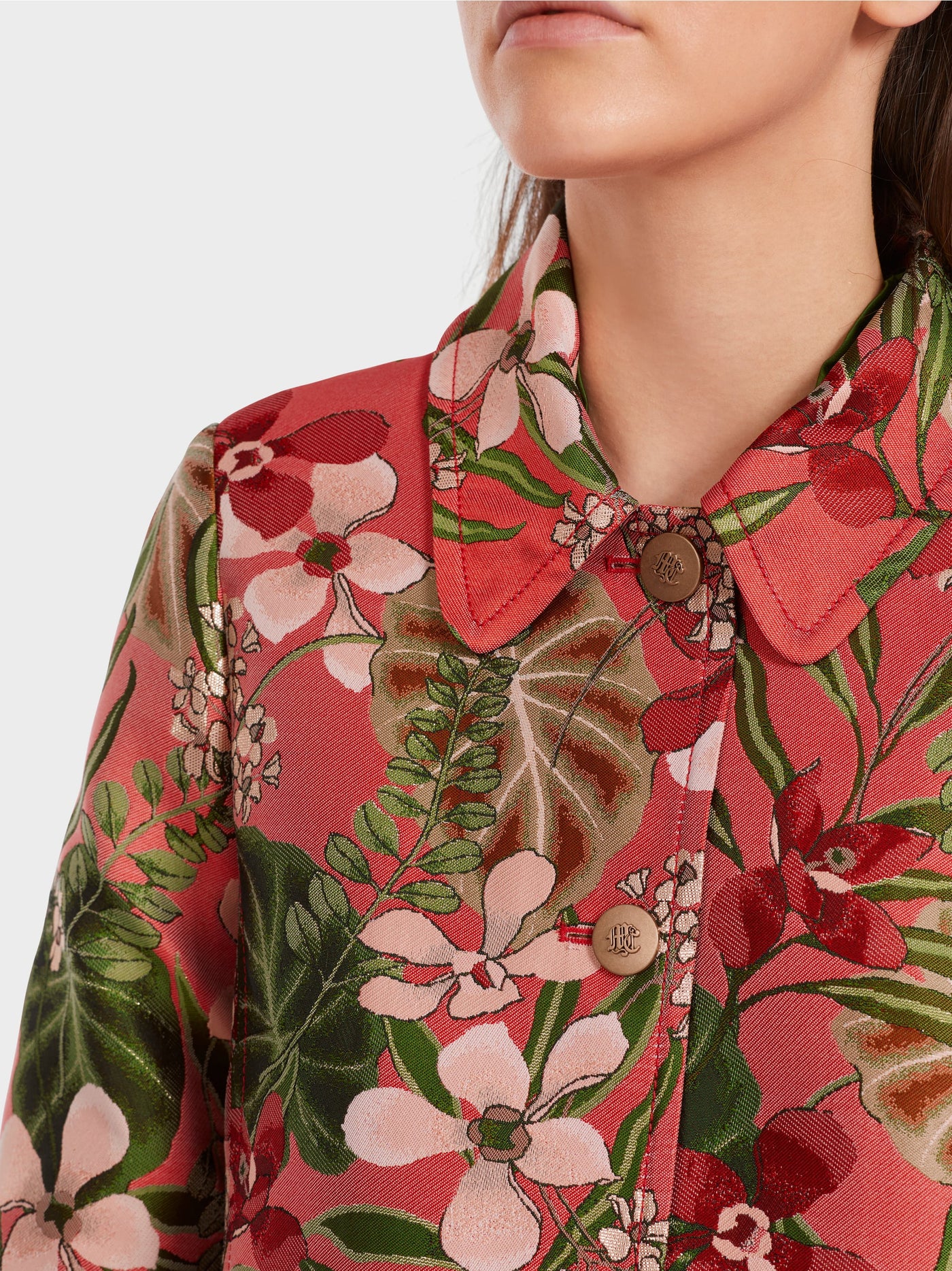 Coat with Floral Design - Red