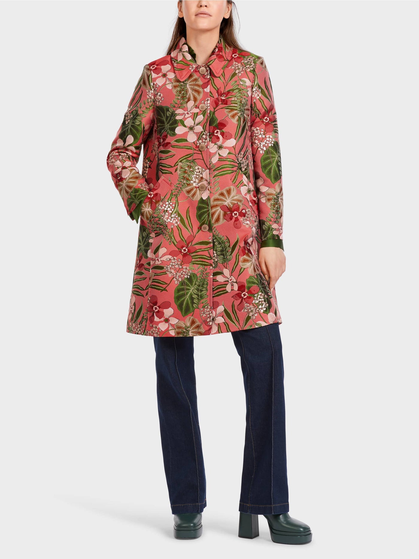 Coat with Floral Design - Red