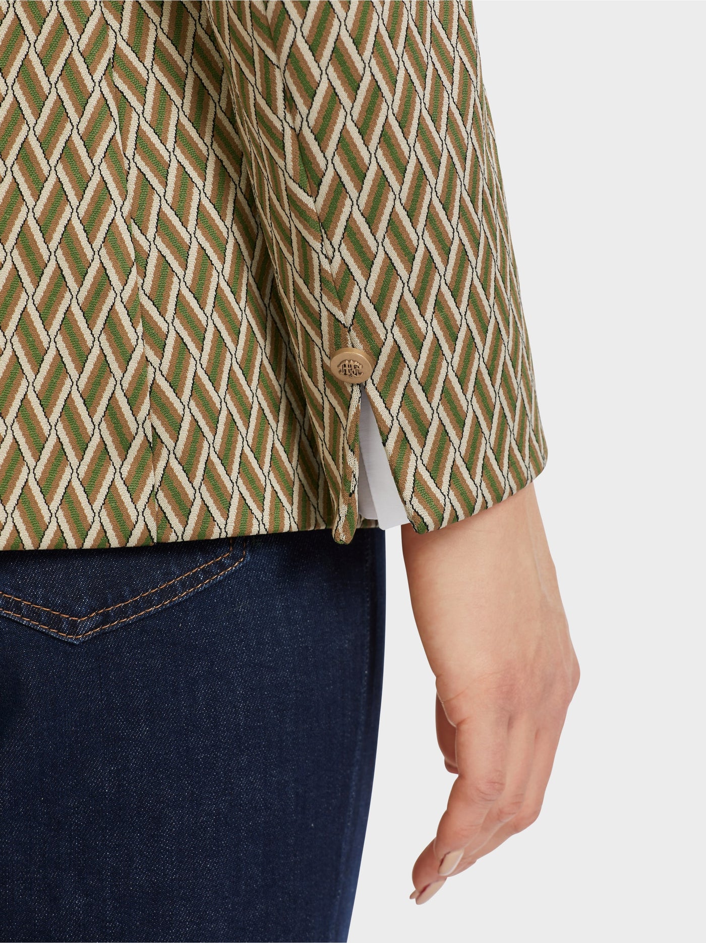 Double Breasted Blazer with Woven Design - Green