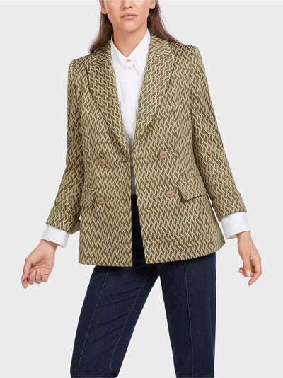 Double Breasted Blazer with Woven Design - Green