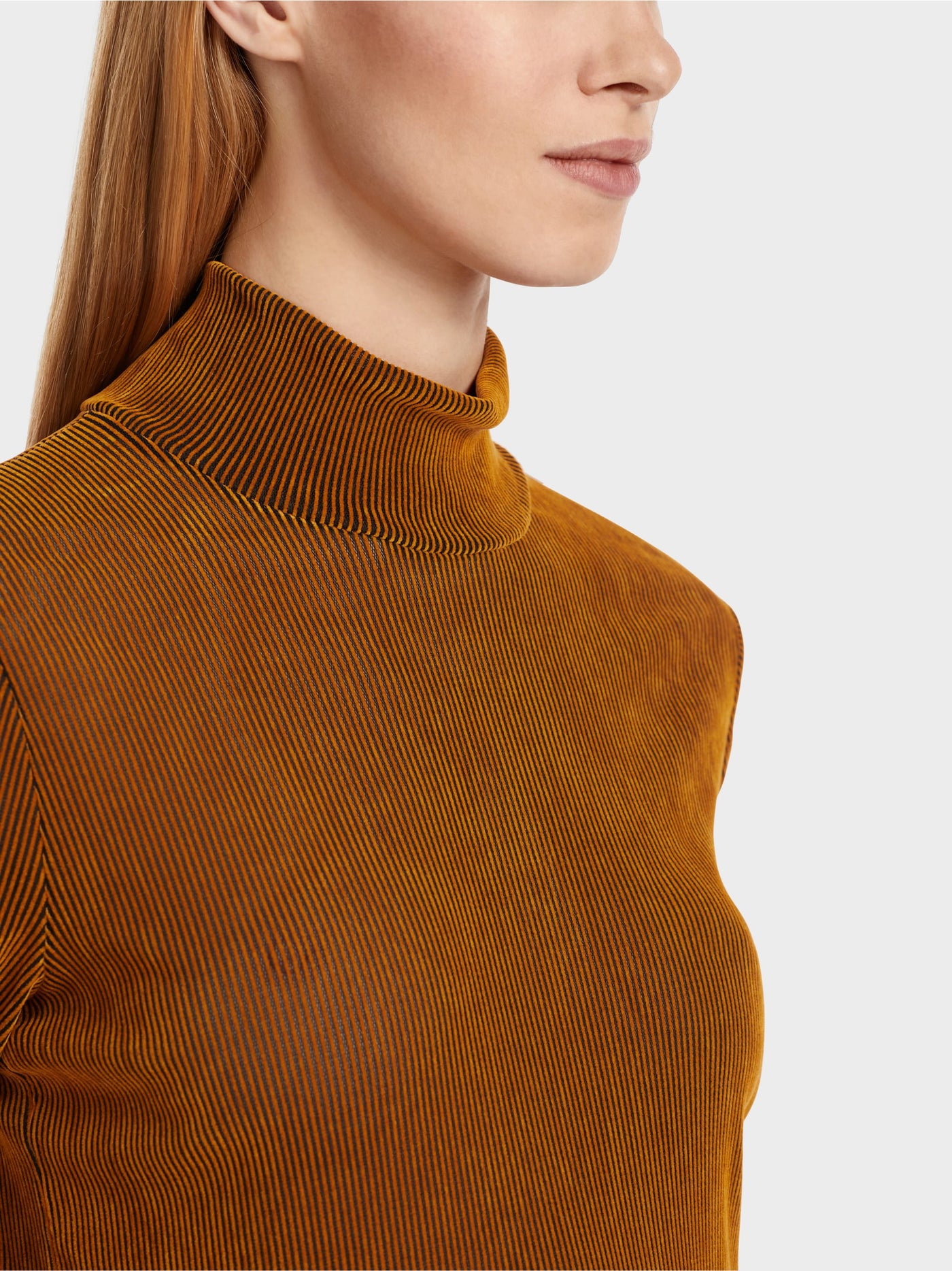 Ribbed Mock Neck T-Shirt - Deep Pumpkin