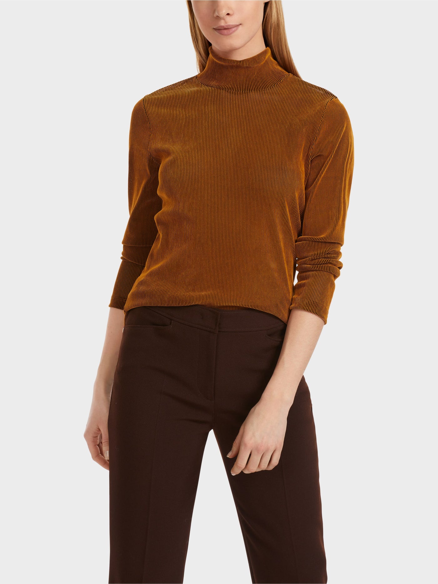 Ribbed Mock Neck T-Shirt - Deep Pumpkin