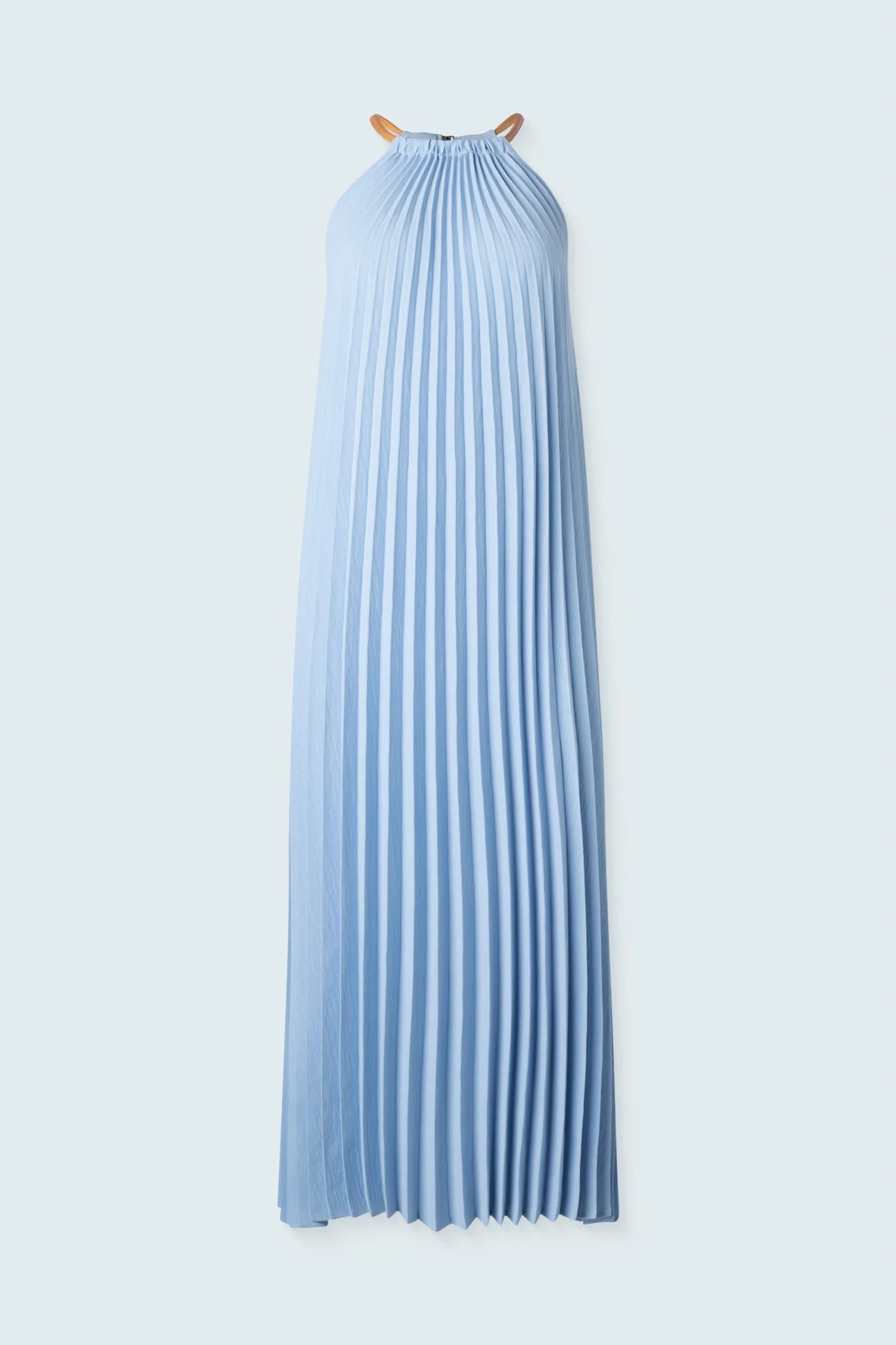 Halter Top Long Pleated Dress in Light Blue