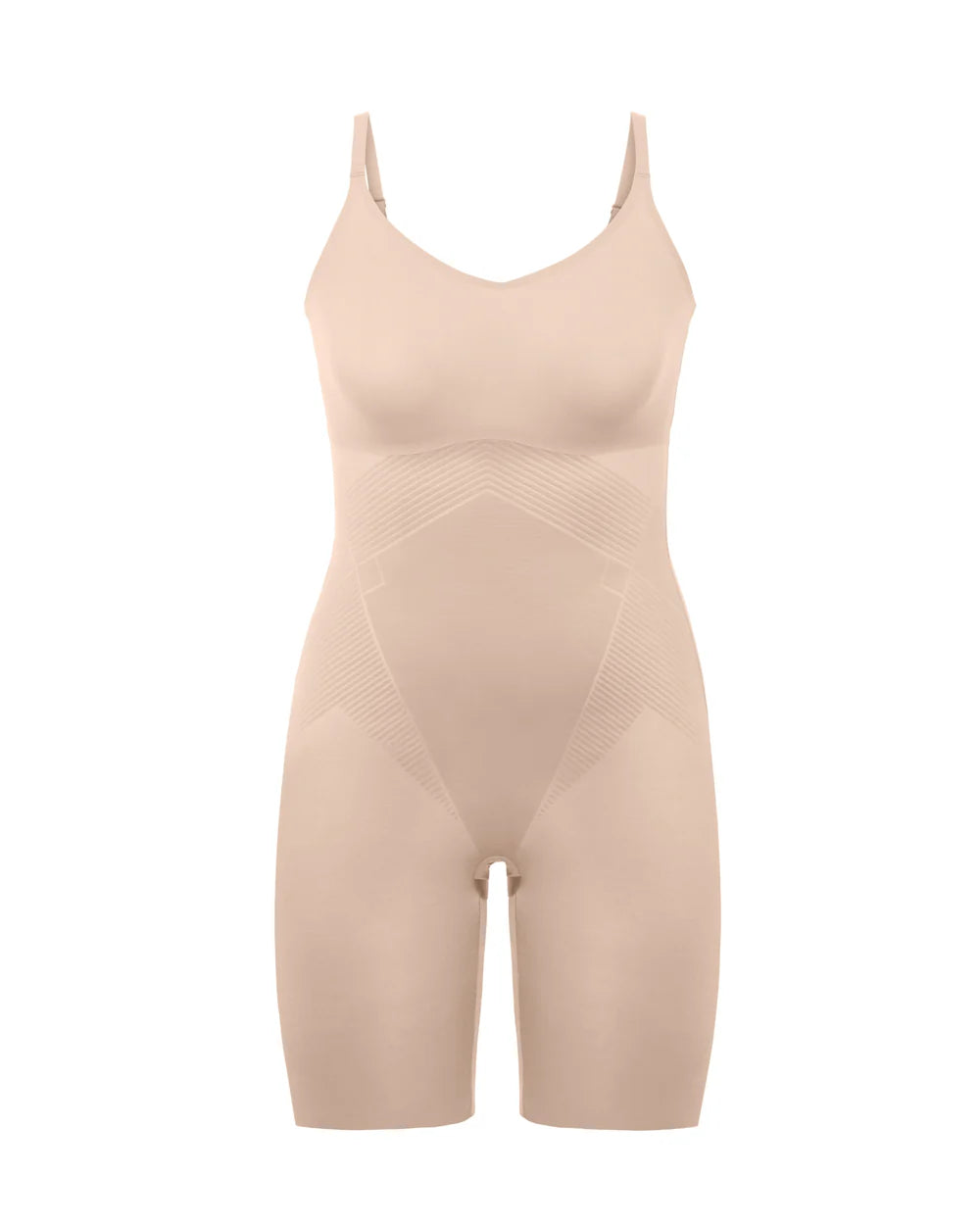 Mid-Thigh Bodysuit in Champagne Beige