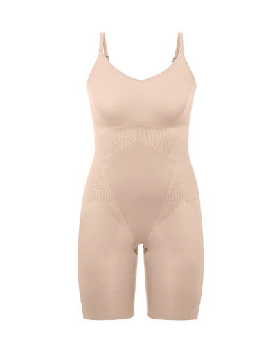 Mid-Thigh Bodysuit in Champagne Beige