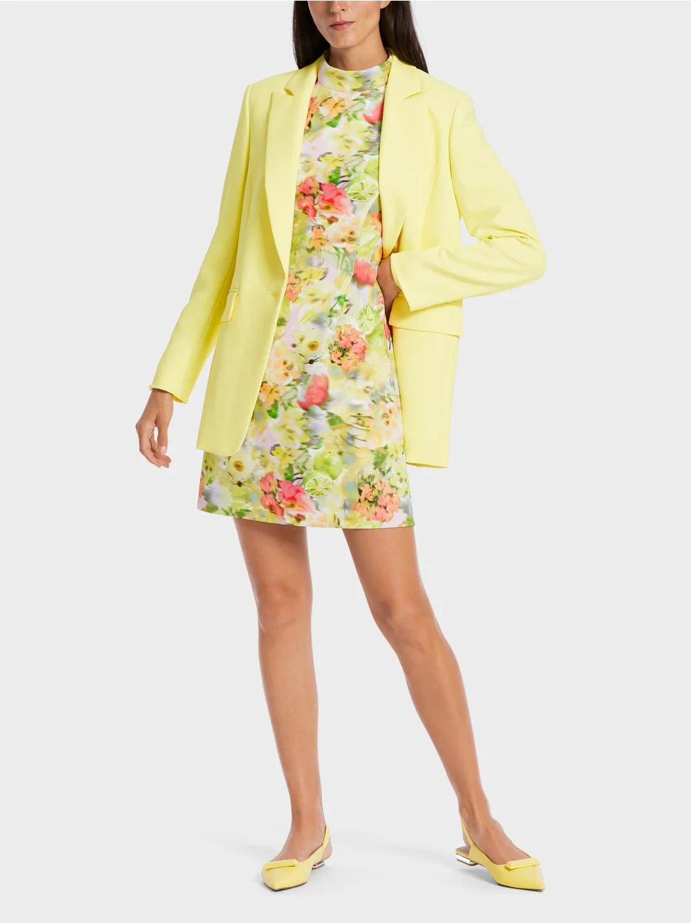 Blurry Lemons Print Dress in Pale Lemon